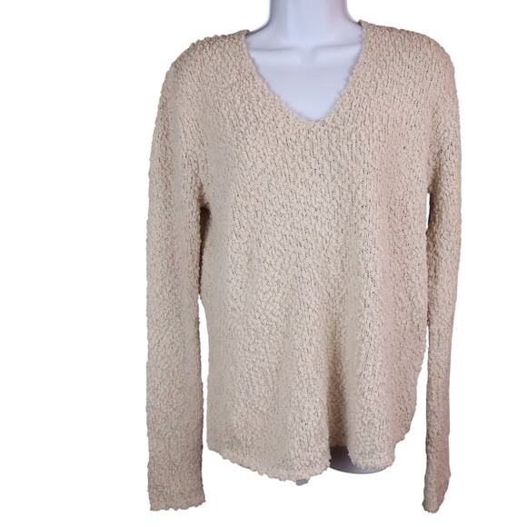 Bobeau Cream Nubby Knit V-Neck Pullover Sweater w/ Back Vent Size M - Picture 1 of 14